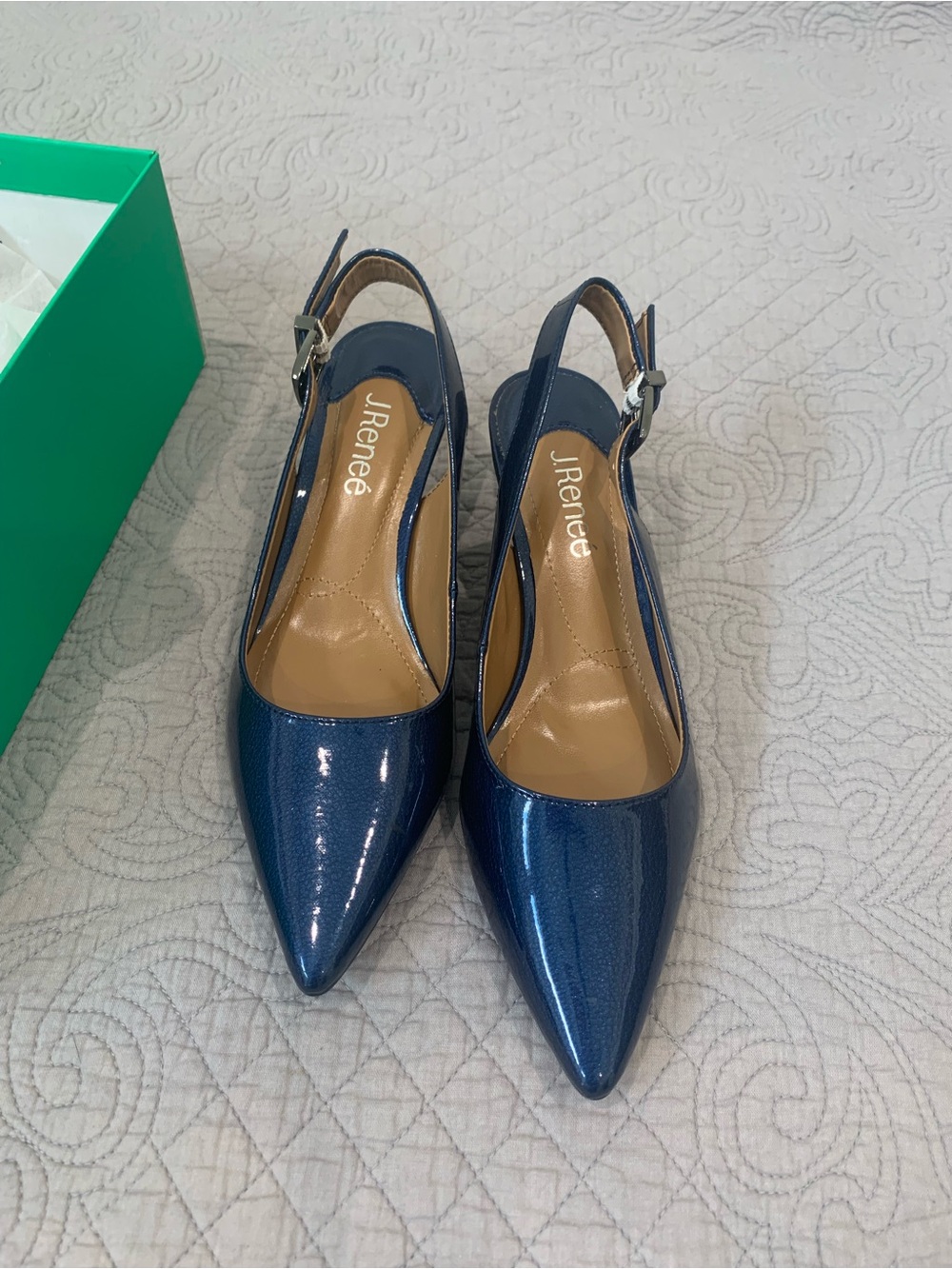 J.Renee Women's Shimmery Navy Blue Pointed Slingback Flats